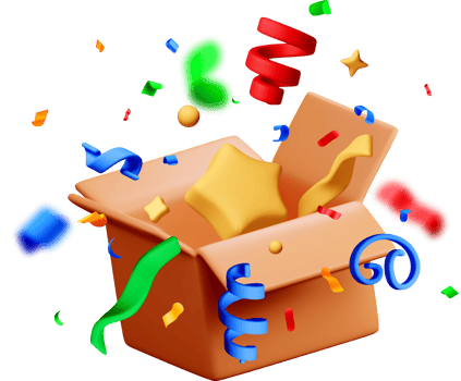 Colorful 3D Surprise Box with Festive Confetti png