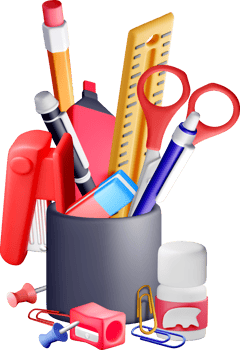 Colorful 3D Office Supplies in a Holder png