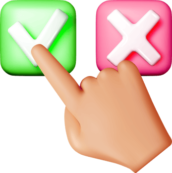 3D Hand Selecting Between Check and Cross Icons png