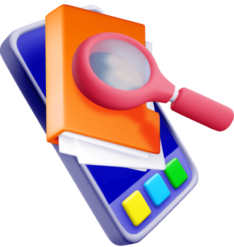 3D Mobile Phone with Magnifying Glass and Notes png