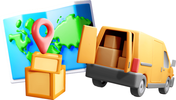 3D Delivery Van with Map Location Pin. png