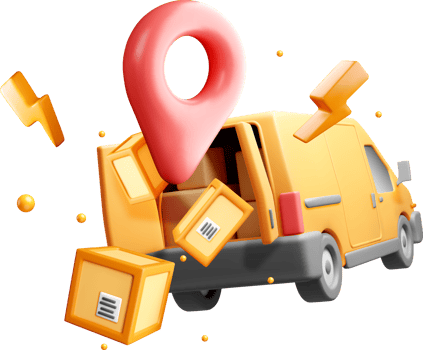 3D Delivery Van with Location Marker and Packages png