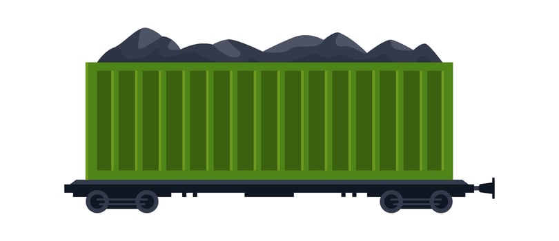 Train with freight wagon flat icon Soil cargo on container vector