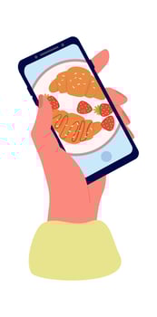 Taking photo by smartphone flat icon Food blog Croissants vector