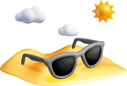 3D Sunglasses on a Sunny Beach Scene. png