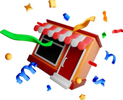 Colorful 3D Shop with Festive Decorations png