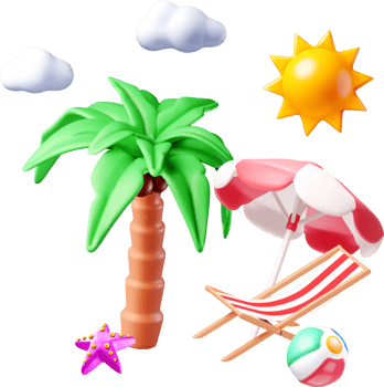 3D Tropical Beach Elements for Summer Vibes png