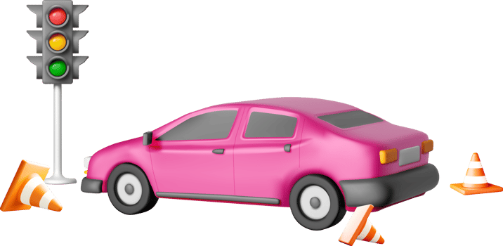 3D Pink Car with Traffic Lights and Cones png