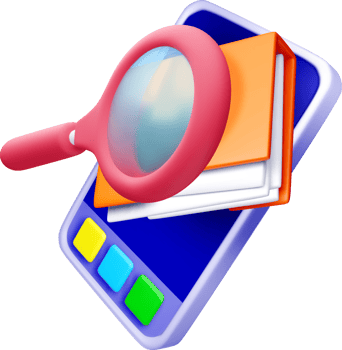 3D Smartphone and Magnifying Glass Illustration png