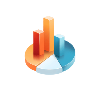 Isometric Pie Chart with Bar Graph on transparent background png