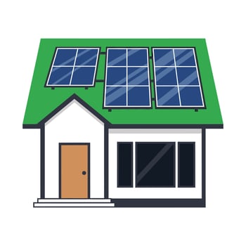 Eco-Friendly House with Solar Panels on Roof. vector
