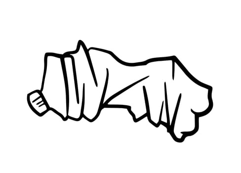 crushed plastic water bottle, doodle illustration, highlighting single use waste. Bold black outline evokes environmental harm and urges recycling and reuse today. vector