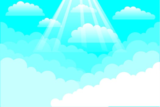 Radiant Sky Scene with Sunbeams and Fluffy Cartoon Clouds vector