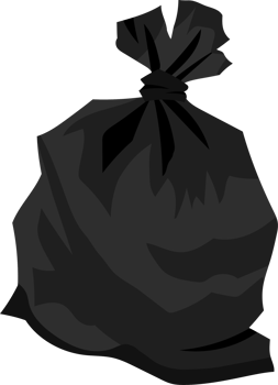 Garbage bag black color, flat and illustration design, trash disposal waste concept. png