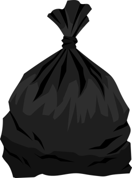 Garbage bag black color, trash disposal waste concept, flat illustration design. png