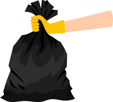 Hand holding Garbage bag, flat cartoon and illustration design, trash disposal waste concept. png