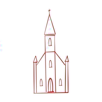 Church for the wedding. Simple linear hand drawn doodle illustration in red. Church icon vector