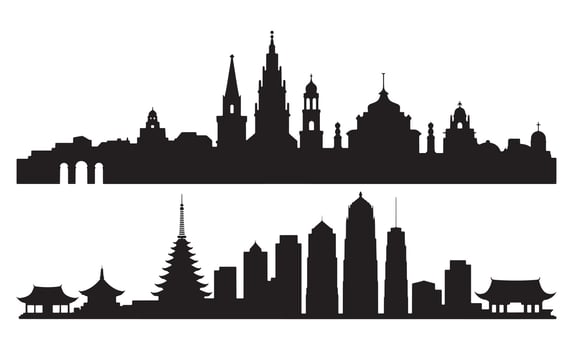 Two city skylines silhouette vector