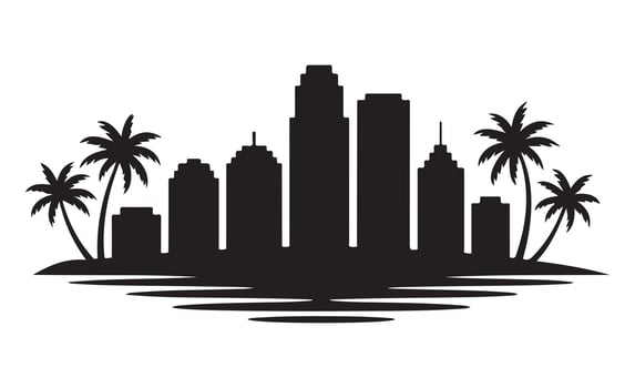 Palm trees and city skyline silhouette vector