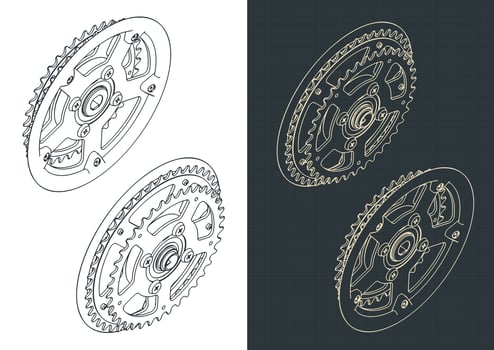 Crankset isometric blueprints vector