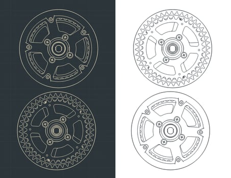 Crankset blueprints illustrations vector