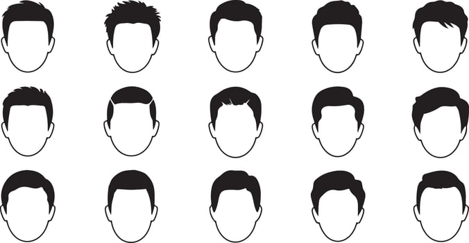 Fifteen Black and White Illustrations of Mens Hairstyles Short and Medium Length Hair Styles for Men Simple Graphic Designs vector