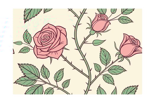 Vintage style seamless pattern with pink roses green leaves flower floral vector