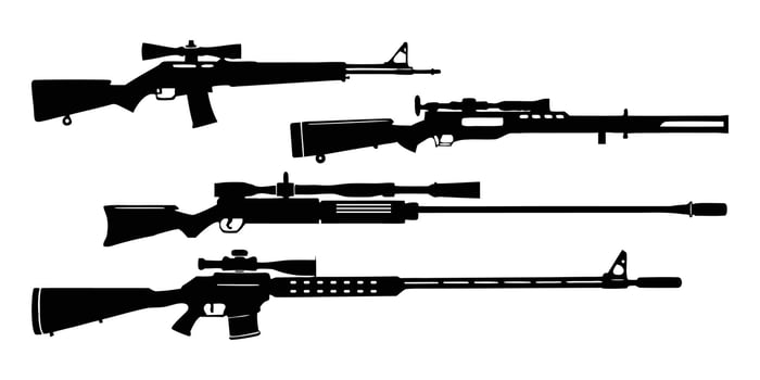 Rifle Silhouettes Bolt Action Musket Sniper Tactical Guns vector