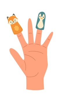 Cute soft puppets on fingers flat icon Toys for theatre Hand Drawn vector