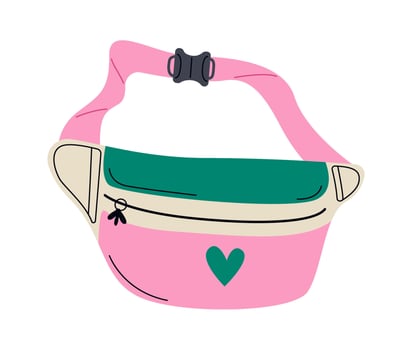 Cute pink waist bag with small heart flat icon vector