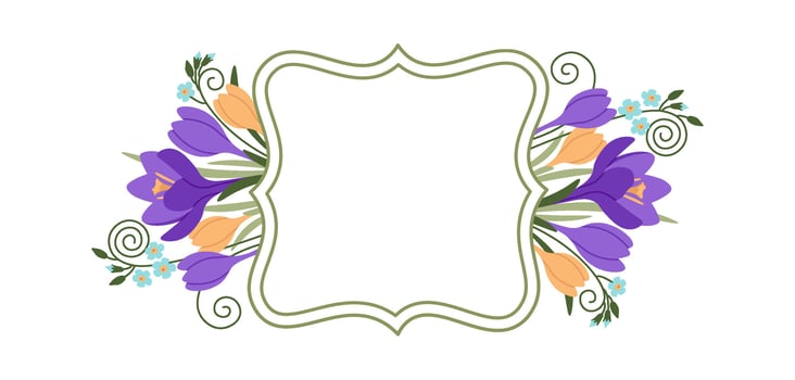 Frame with bright white and purple crocus flat icon Illustration vector