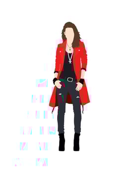 Stylish woman in red rockstar coat and black outfit vector