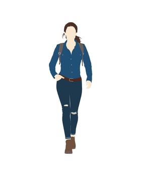 Adventurer woman walking with backpack vector