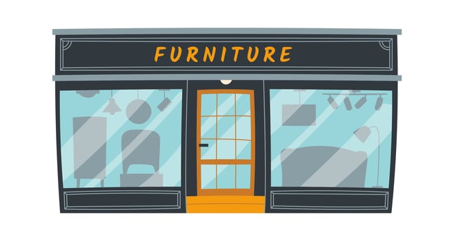 Furniture shop entrance door with showcases flat icon Illustration vector