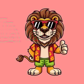 Lion in sunglasses and tropical shirt vector