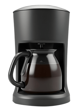 Coffee maker with dark color stands ready to serve hot beverage png
