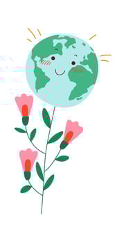 Cartoon earth with flowers flat icon vector