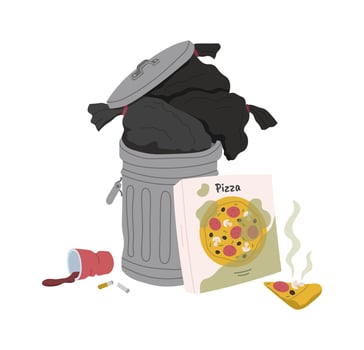 Metal trash cans with garbage bags flat icon vector