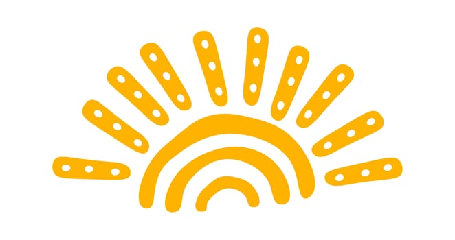 Hand drawn half sun with ornament and rays flat icon Illustration vector