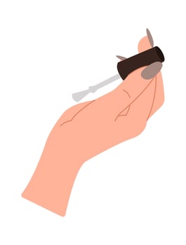 Hand with manicure holding nail polish flat icon Illustration vector
