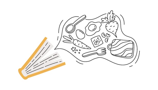 Recipe book with flying elements flat icon vector