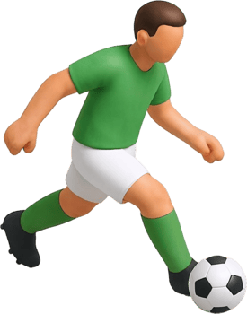 Cartoon Soccer Player in Action with Green Uniform and White Shorts png