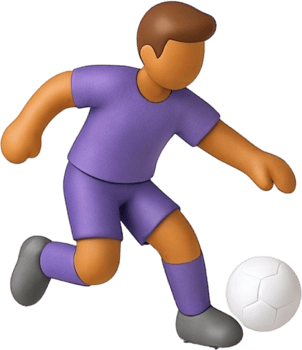 Cartoon Soccer Player Kicking Ball Purple Jersey and Shorts Gray Shoes. png