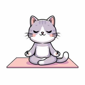 Meditating cat on yoga mat vector