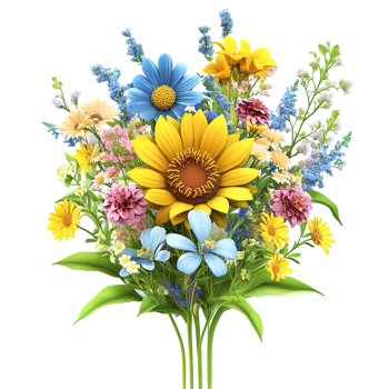 Vibrant bouquet of colorful flowers isolated on a transparent background. png