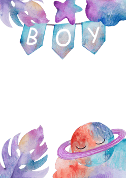 Watercolor baby boy nursery illustration. Hand-painted cute planet png