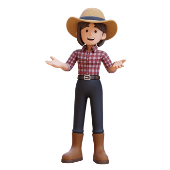 3D woman farmer character in talk and presenting gesture png