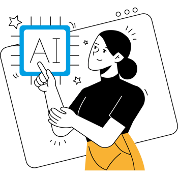 Woman Interacting with Artificial Intelligence Interface Creative Flat Line Illustration png