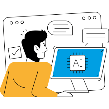 Man Interacting Artificial Intelligence Interface on Desktop Flat Illustration png
