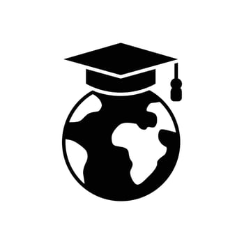 Graduation cap and globe web symbol icon. Online education concept glyph icon vector